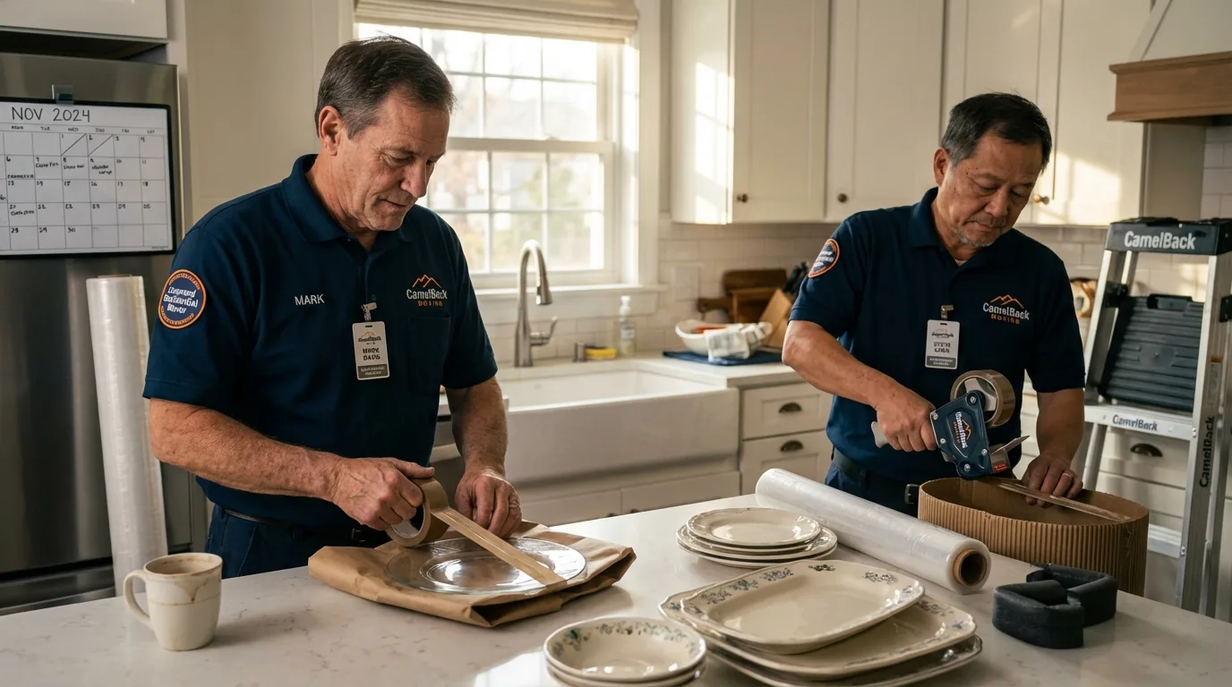 Professional crew packing kitchen dishware in Beverly, NJ